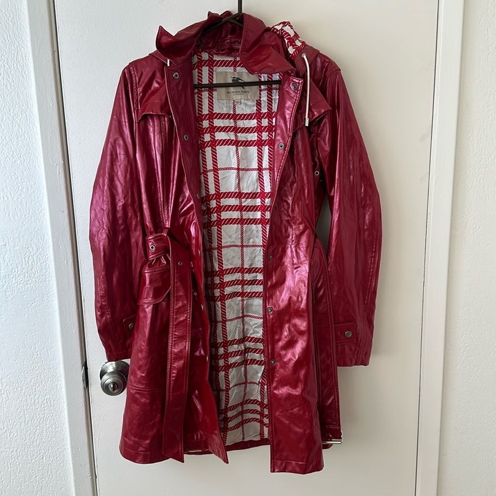 Burberry Red Removable Hood Trench Coat